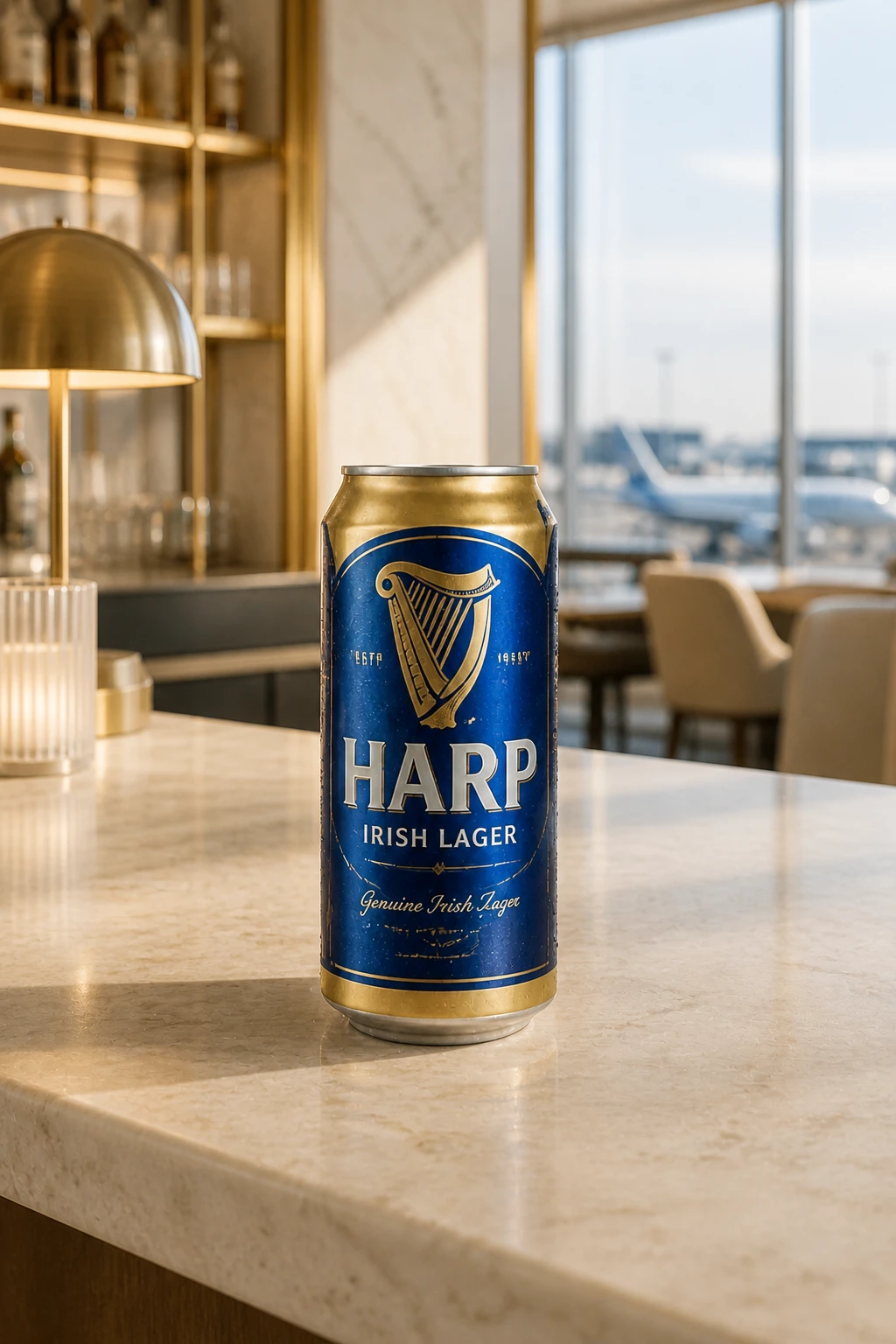 Harp bottle in a photographic setting