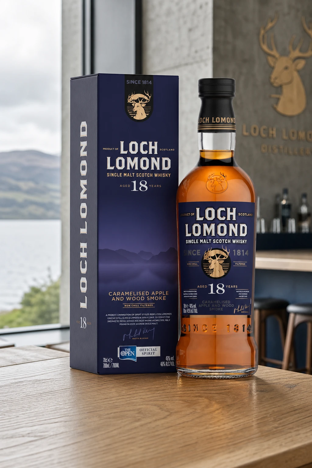 Loch Lomond bottle in a photographic setting