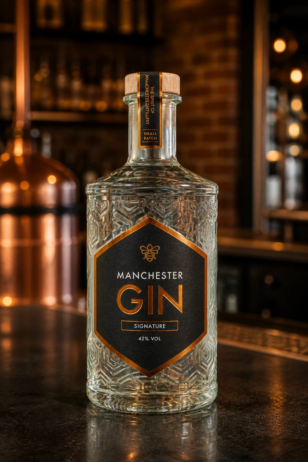 Manchester Gin bottle in a photographic setting