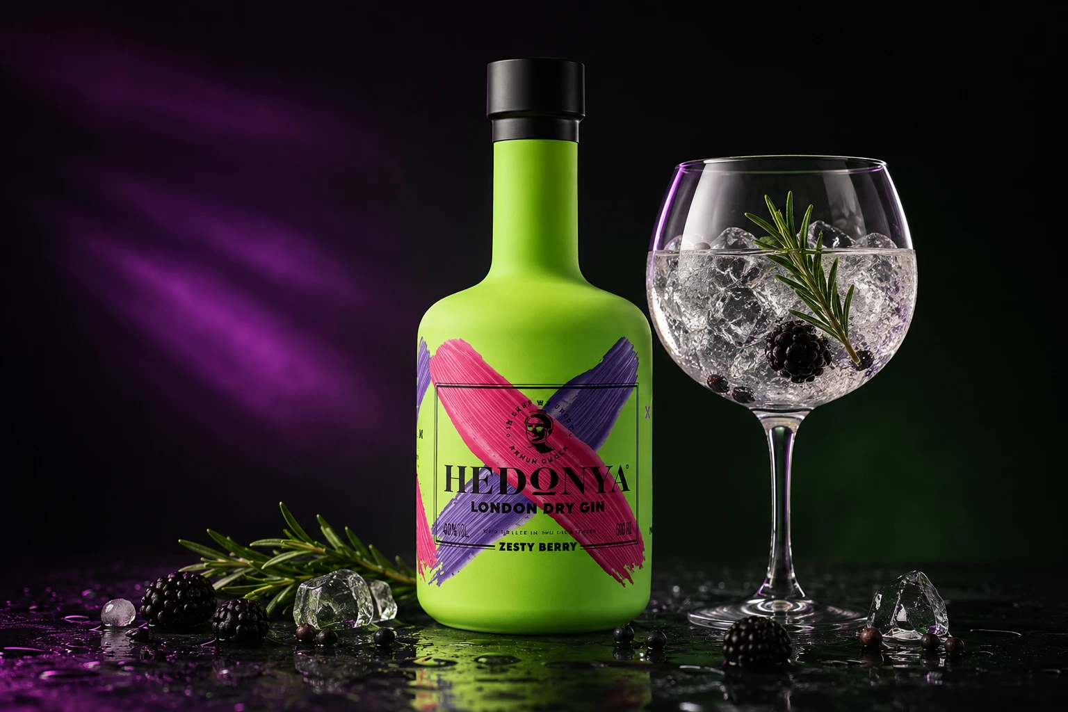 Hedonya bottle in a photographic setting