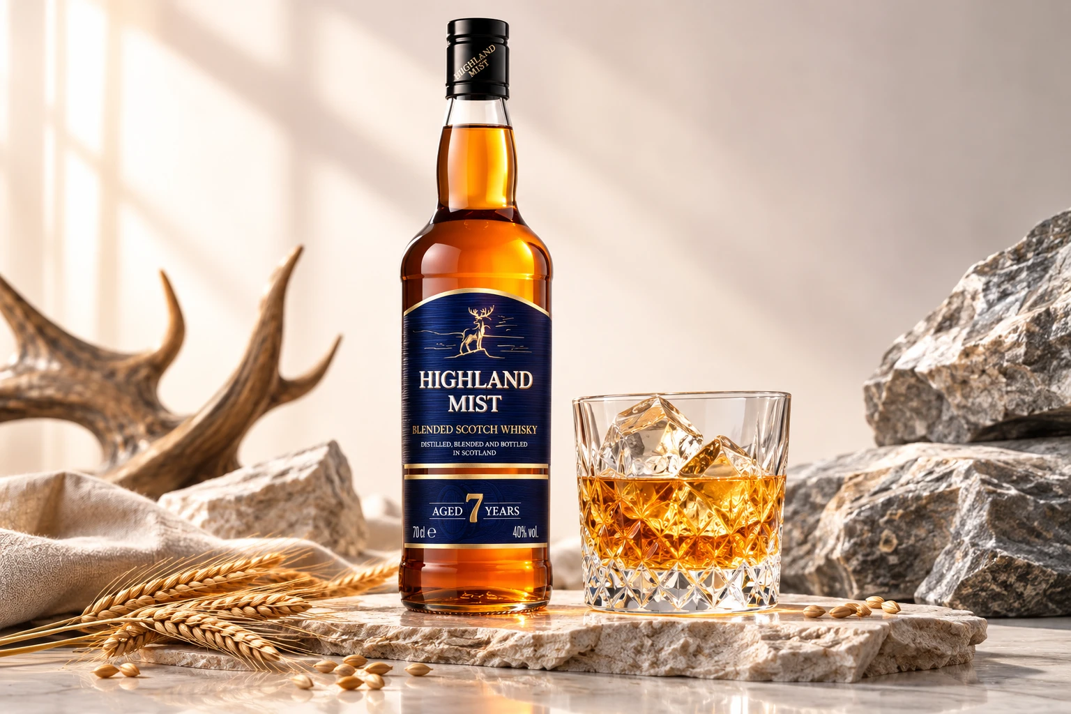 Highland Mist bottle in a photographic setting