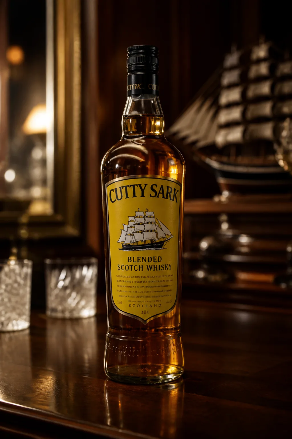 Cutty Sark bottle in a photographic setting