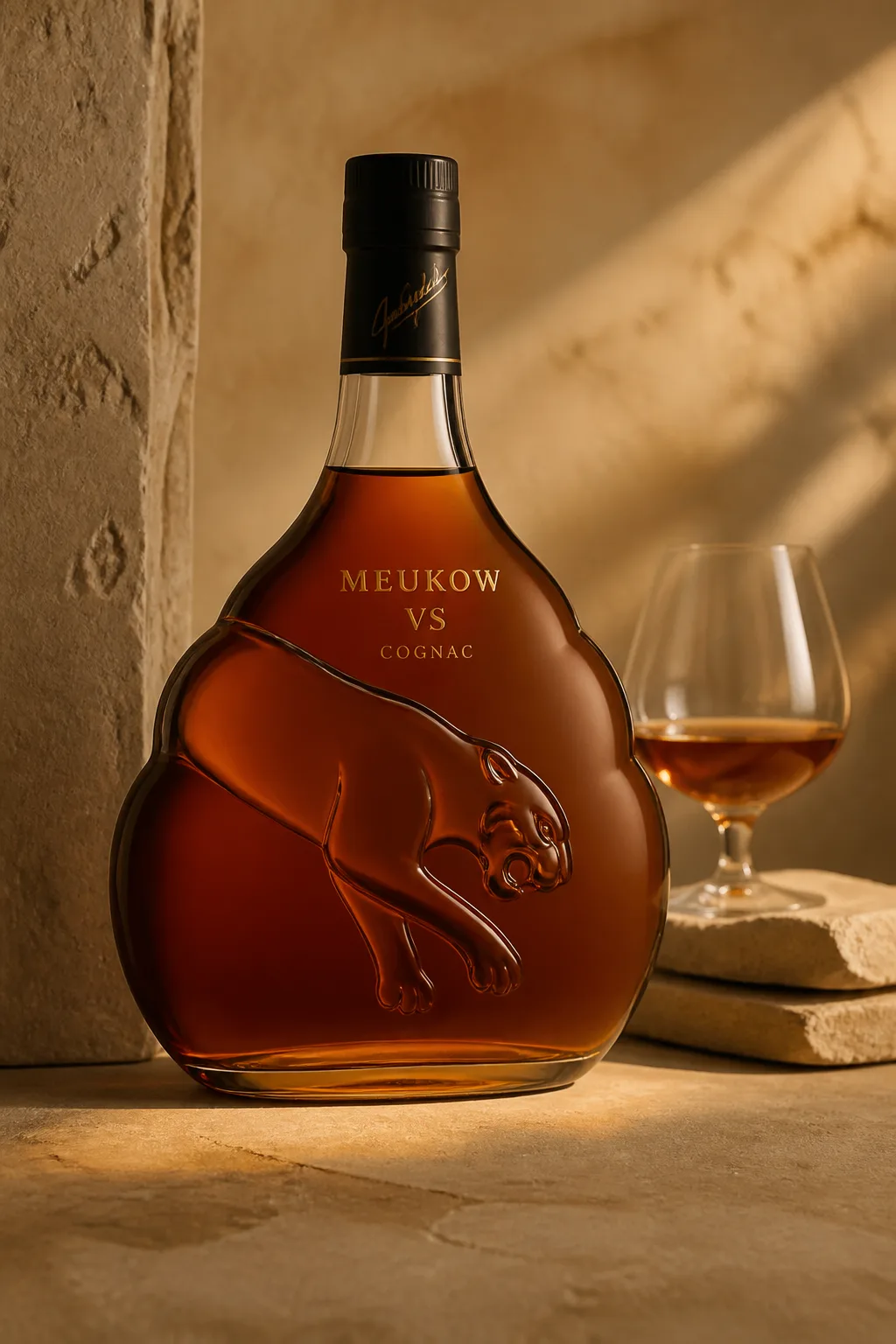 Meukow bottle in a photographic setting